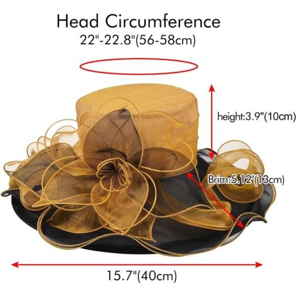 Derby Hats for Women, Classy Organza Sun Hat, Camel Black